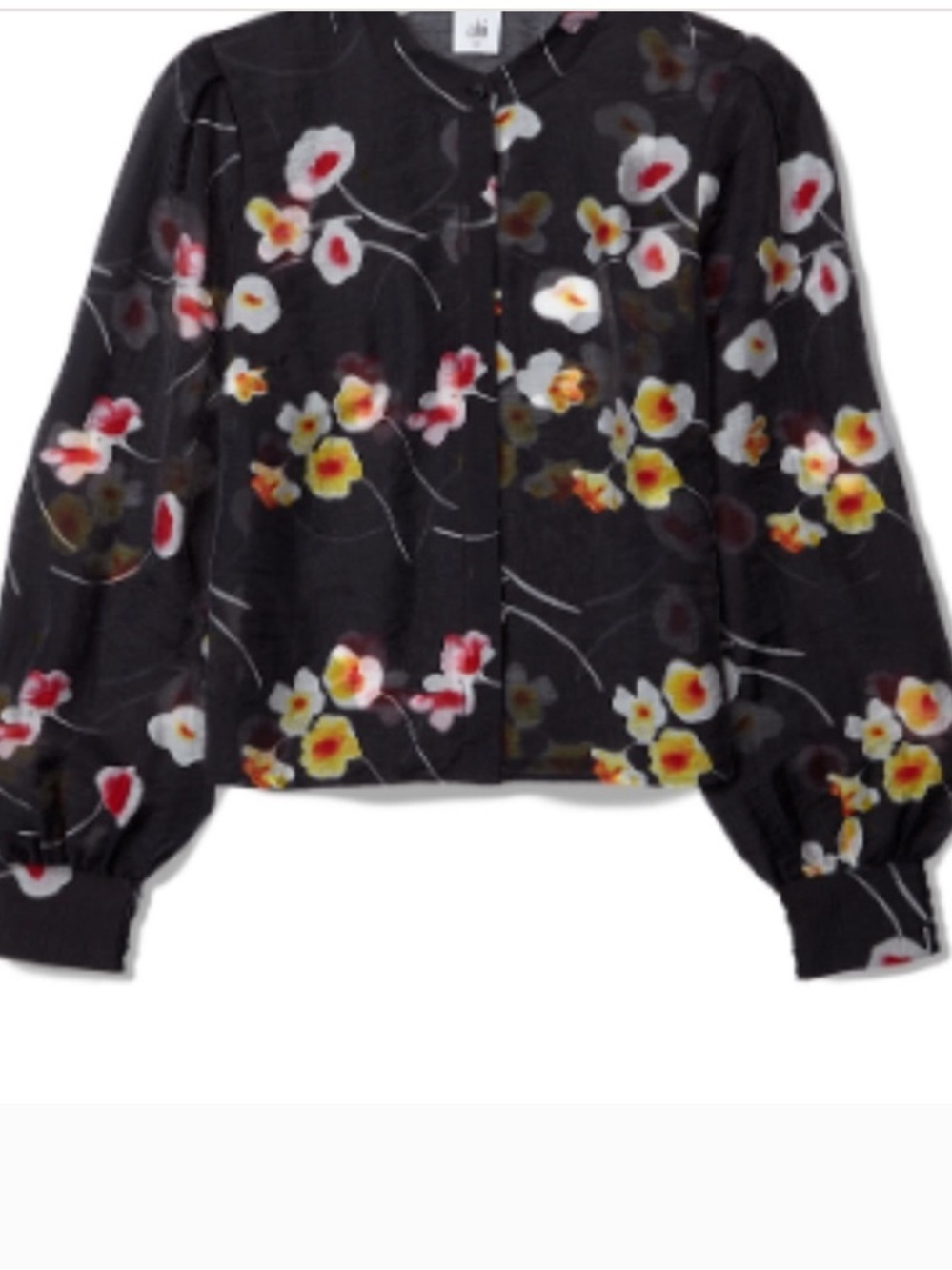 Cabi greenhouse  Black Floral Button-Up Blouse with Red & Yellow Blooms
